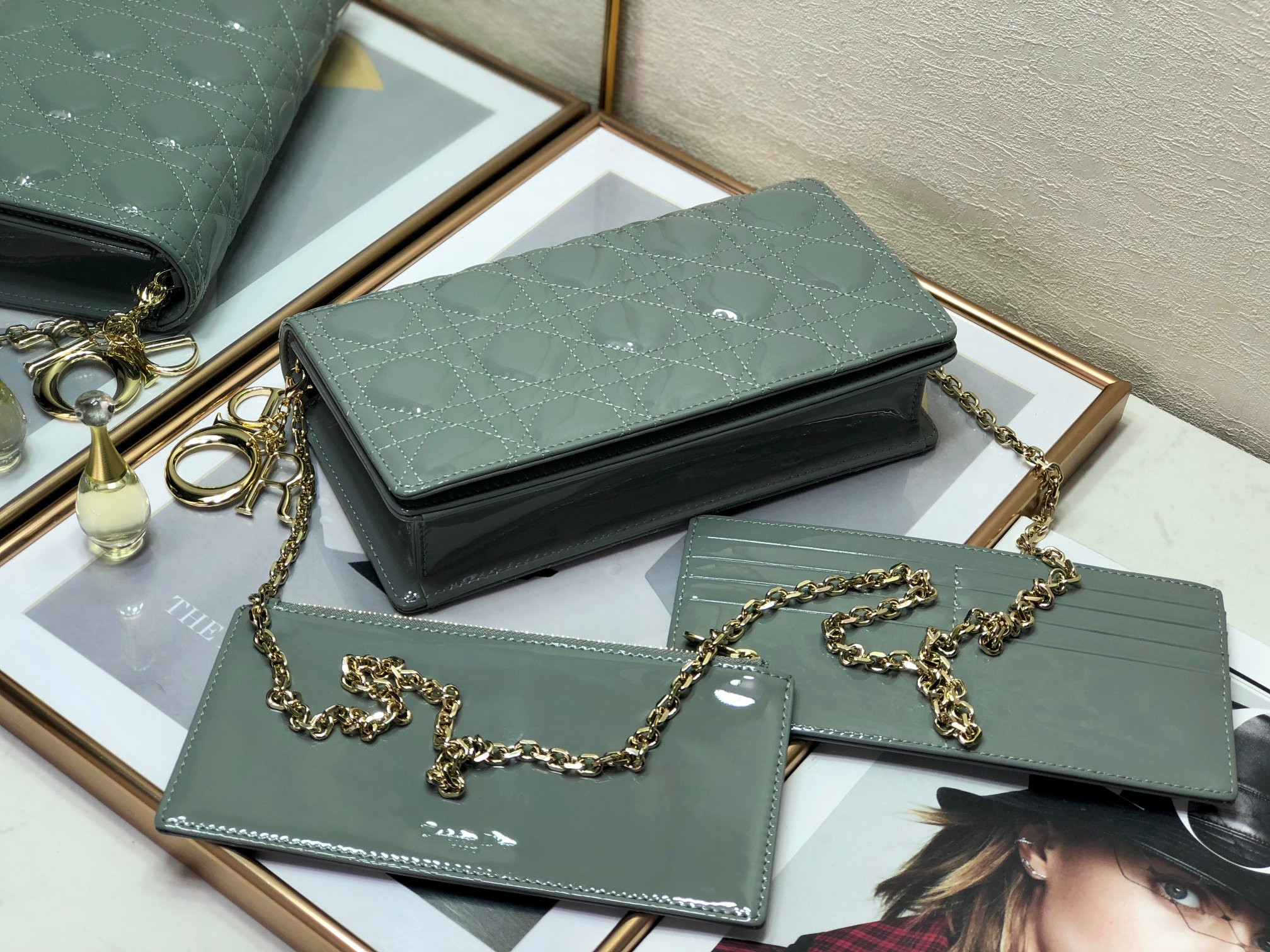 lady D*or pouch cloud blue cannage 8.5 x 4.5 x 1 inches