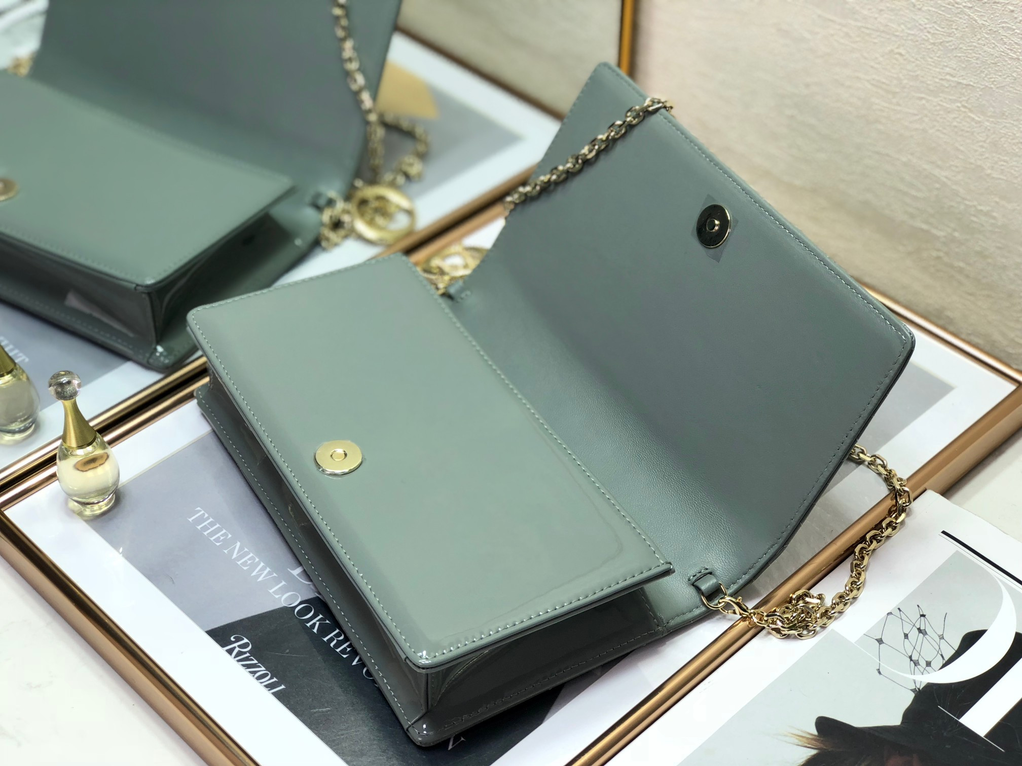 lady D*or pouch cloud blue cannage 8.5 x 4.5 x 1 inches