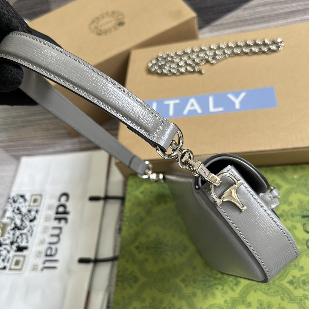 G*u*i horsebit 1955 mini shoulder bag gray 7.7"w x 5-3.1"h x 2.4-1.2"d