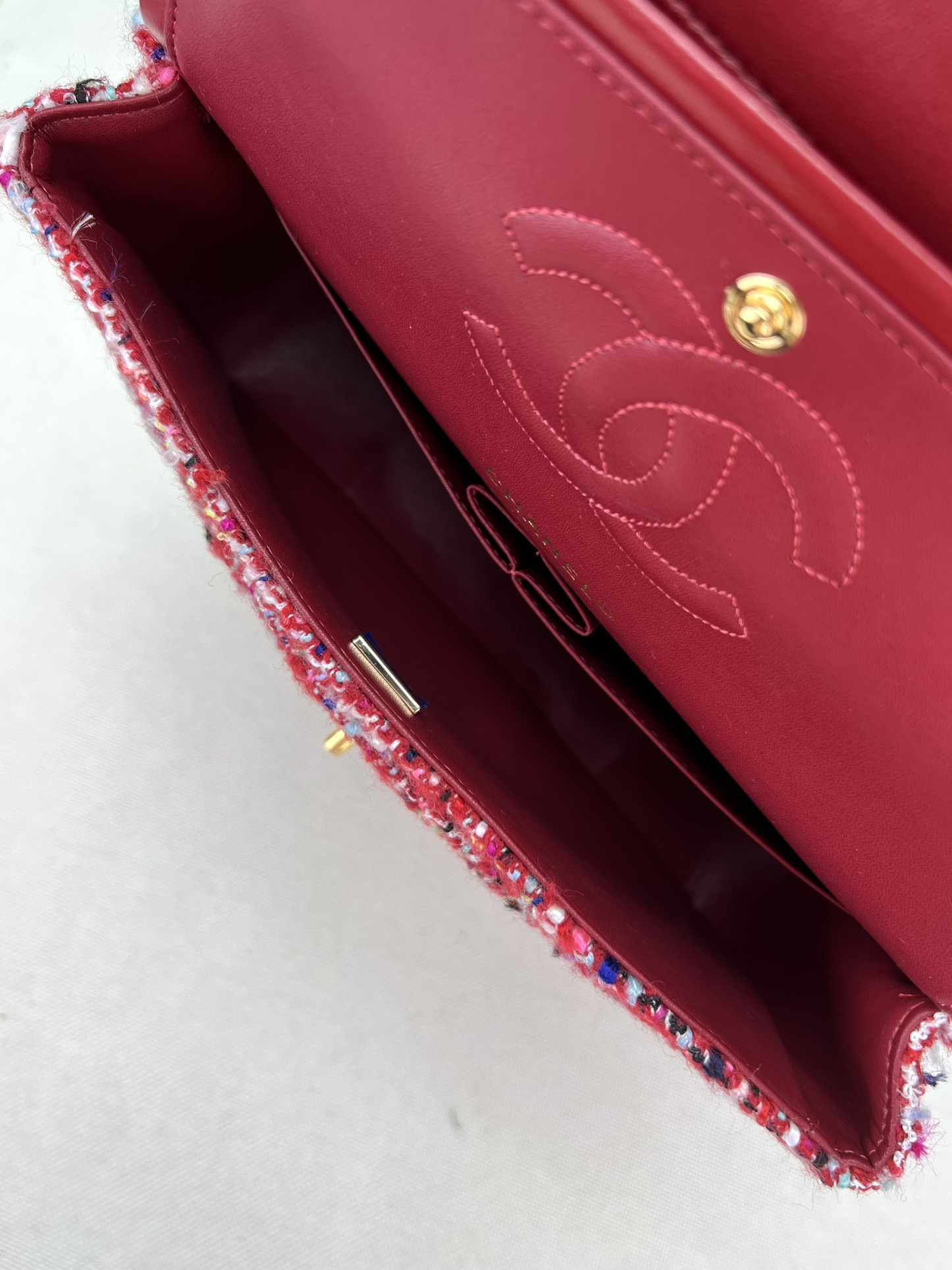 Ch*el classic 11.12 handbag tweed & gold-tone metal 6 × 9.9 × 2.5 in