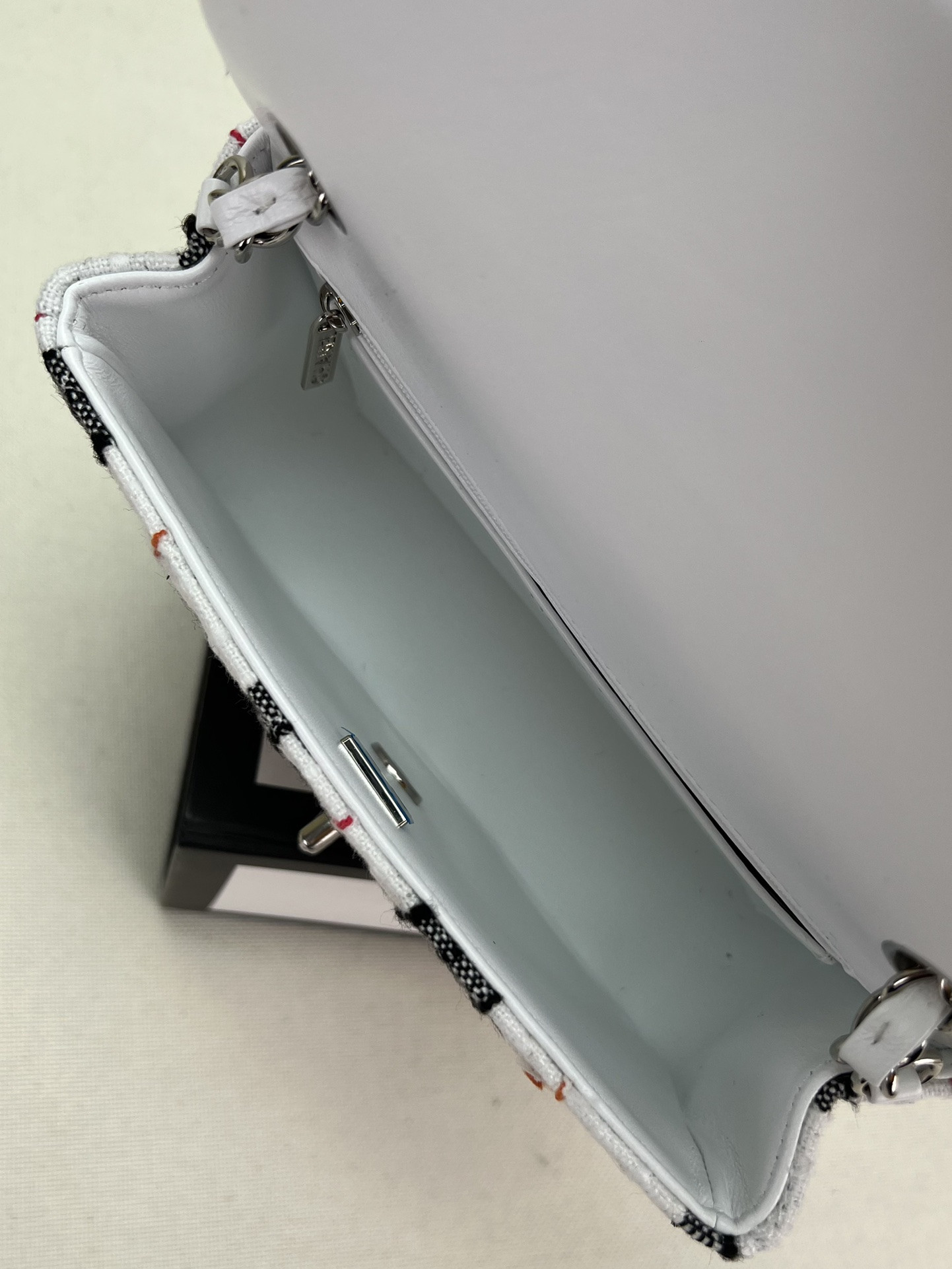 Ch*el mini classic 11.12 handbag tweed & silver-tone metal 4.7 × 7.8 × 2.3 in