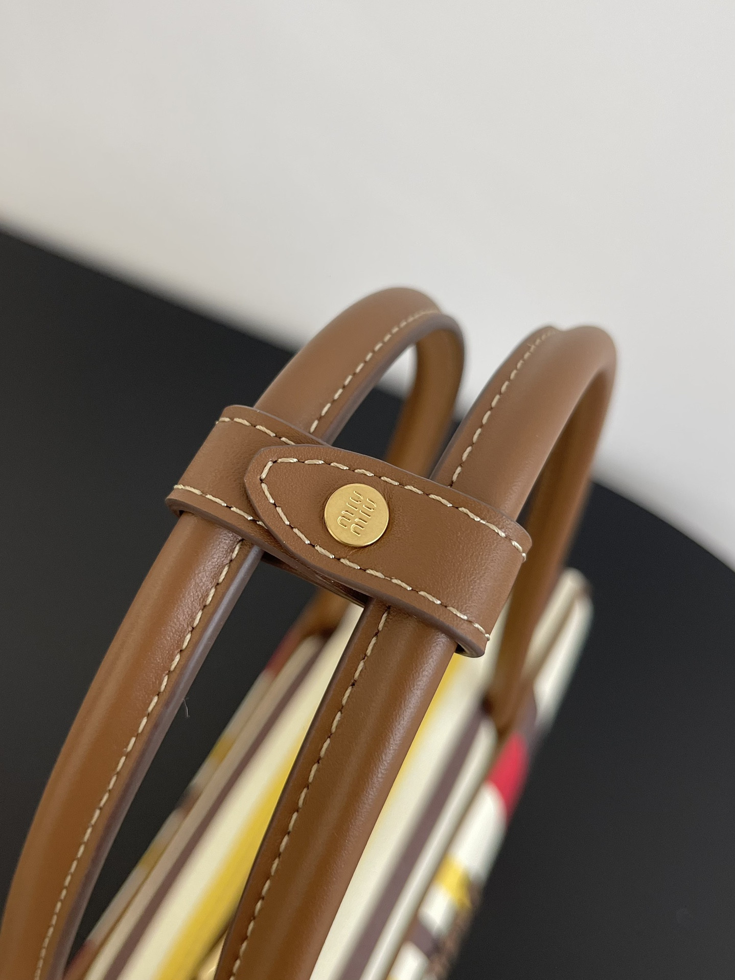 Miu Miu Beau canvas and leather bag 11.5x28x8cm